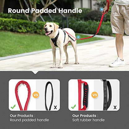 IOKHEIRA Multifunctional Dog Leash for Medium & Large Dogs - Red Adjustable With Car Seatbelt, 4-6 FT Strong Bungee - color: Red