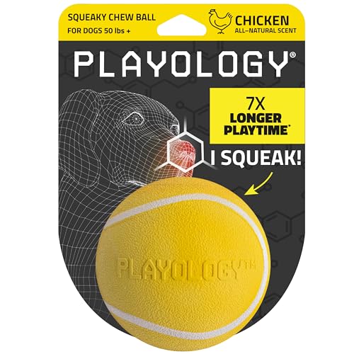 Playology Dog Toys | Squeaky Chew Ball for Large Dogs | Chicken Scented Jumbo Dog Ball | Bouncy Floating Chew Toys for Fetch - size: Jumbo, style: Chicken