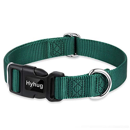 Hyhug Medium Dog Collar:Heavy-Duty Quick-Release Nylon Buckle, Adjustable & Durable, Cute Dog Collar (Medium, Dark Green) - color: Dark Green, size: Medium