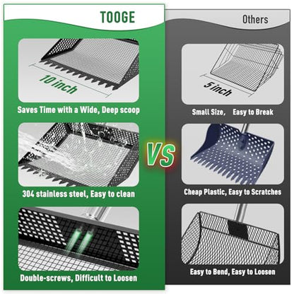 TOOGE Large Chicken Poop Scooper: 2-in-1 Metal Pooper Scooper & Rake Adjustable 62" Long Handle Stainless Steel Sand Sifting Litter Shovel Chicken Coop Scoop Cleaning for Bedding Goats Bright Black - color: Bright Black