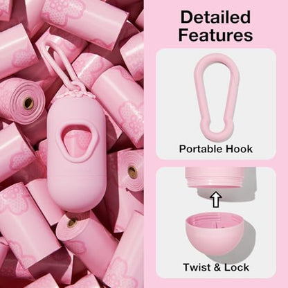 VETRESKA Dog Poop Bag Dispenser with Cherry Blossom Scented Poop Bags, Leak Proof and Extra Thick Pet Waste Bags, 1 Poop Bag Holder and 105 Bags for Dog Walking and Cats Litter, Pink - size: 1 Count (Pack of 105), style: Cherry Blossom