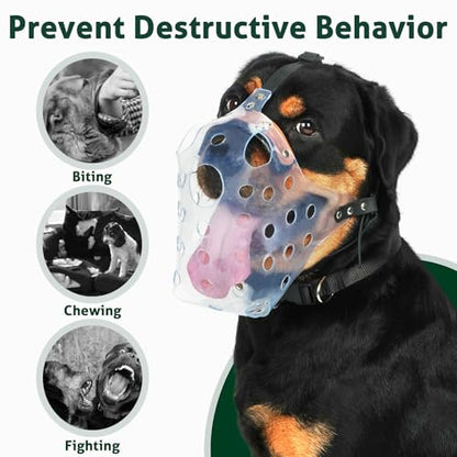 Mayerzon Pitbull Muzzle, Basket Muzzle for Large Dogs Rottweiler to Prevent Biting Chewing Scavenging, Breathable Dog Mouth Guard for Grooming Vet Visits that Allows Panting Drinking - size: L