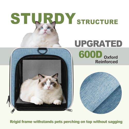 GAPZER Cat Carrier 18 x 11 x 11 Top Loading Soft-Sided Pet Travel Bag Over 15lbs, Portable Small Dog Puppy Car Crate 10 lbs, Chihuahua Kennel Carry Case, Kitty Cloth Cage Medium Cat Under 25 Blue - color: Blue