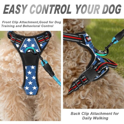 BARKBAY No Pull Dog Harness Front Clip Heavy Duty Reflective Easy Control Handle for Large Dog Walking(Star,XS) - color: Blue Star, size: X-Small(Chest:15.5-19.5”)