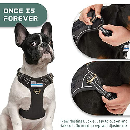 BUMBIN Tactical Dog Harness for Medium Dogs, No Pull, Reflective, Adjustable, Black, M(Neck:16-20", Chest:17-27") - color: Black, size: M(Neck:16-20", Chest:17-27")