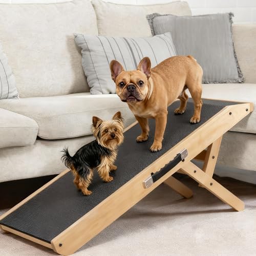 Dog Ramp for Couch – Non-Slip, Sturdy Build Foldable Wooden Dog Ramp – Supports up to 200 lbs – 7 Adjustable Heights (14"–20.5") – Enhanced Stability – Birchwood Pet Ramp for Small Dogs – Natural - color: Natural