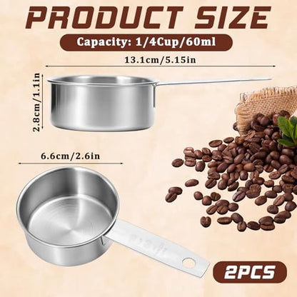 2 Pcs 1/3 Cup Stainless Steel Measuring Cups, (80ml, 3oz) Cat Food Scoop 1/3 Cup Scoop Metal Kitchen Measuring Cups Measure Scoops for Wet and Dry Ingredients, Cooking, Baking, Dishwasher Safe - size: 1/3 Cup