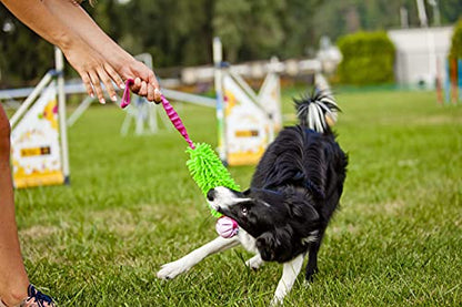 Dingo Dog Tug Toy and TPR Rubber Ball with Bungee Handle, Microfiber Green - color: Green