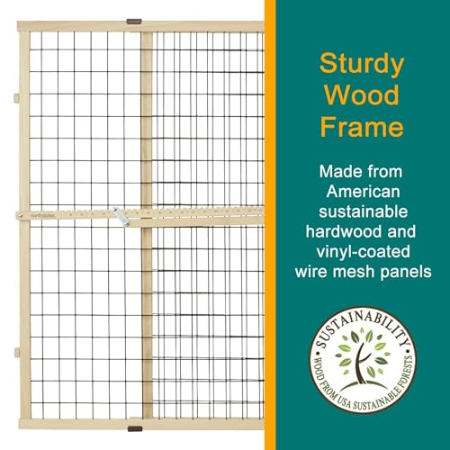 MYPET Wire Mesh Dog Gate: 29.5"-40" Wide, Pressure Mounted with No Tools; Expandable, Durable Pet Gates for Doors and Hallways, 37" Tall, Made with Sustainable Hardwood - size: 29.5"-48" Wide, 37" Tall