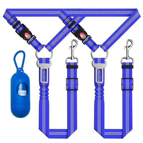 Seyezo Dog Car Seat Belt - 3 Piece Set Retractable Harness, Adjustable Reflective Seatbelt for Vehicle Headrests, Safety Restraint Heavy Duty & High Elastics, Navy Blue - color: 2PCS Navy Blue
