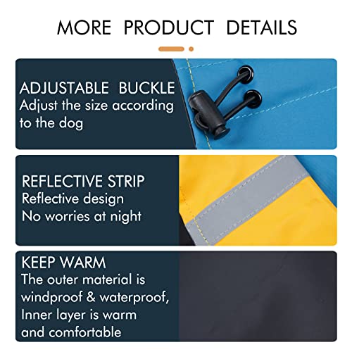 Dog Winter Coat, X-Small, Blue+Yellow, Waterproof, High-Collar, Reflective Strip, Leash Hole, Polyester - color: Blue+Yellow, size: X-Small