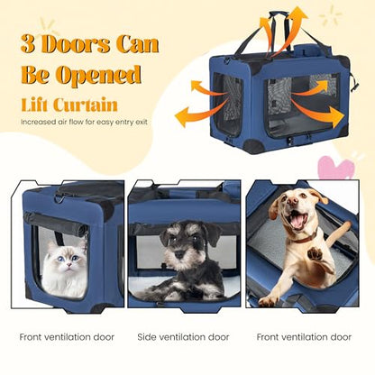 Soft Dog Crate, Portable 3-Door Folding Pet Carrier w/Mesh Windows, 32"x22"x22 Carrying Straps Fleece Mat,Collapsible Kennel for Dogs, Cats, Rabbits-Use for Indoor, Outdoor & Travel (32 inch) - size: 32 inch