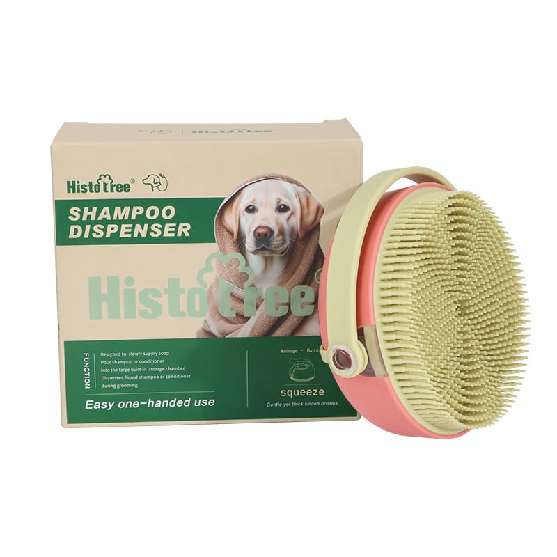 2-in-1 Pet Shampoo Dispenser & Grooming Brush, Soft Bristle Bathing Massage Brush for Shedding Reduction & Deep Cleaning, Gentle for Long & Short Hair Dogs Cats - color: Red