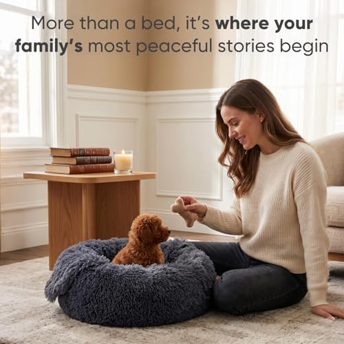 Himax Dog Beds for Small Dogs, Donut Dogs Beds with Blanket Attached, Calming Dog Bed Washable (20"/26"/35") Grey - color: Grey, size: 20.0"L x 20.0"W x 7.0"Th