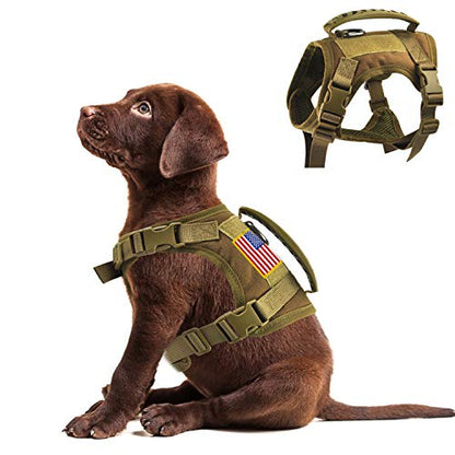 Tactical Service Dog Vest Harness, Outdoor Training Military K9 Patrol Dog Vest with Molle & Loop Panels Adjustable Tactical Dog Vest Harnesses with Handle (XS, Khaki) - color: Khaki, size: X-Small (Pack of 1)