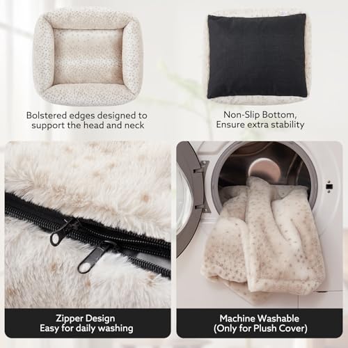 JOEJOY Dog Bed Medium Size Dog, Removable Washable Cover Orthopedic Soft Pet Bed, Anti-Slip Fluffy Plush Faux Rabbit Fur Puppy Bed, 30"x24"x8", Leopard Print, Beige - color: Beige, size: M (30"x24"x8")