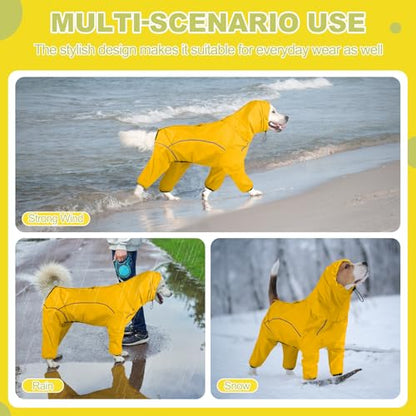 Dog Raincoat, Waterproof Dog Rain Jacket with Removable Hood，Adjustable 4 Legs Pet Poncho with Leash Hole，Reflective Stripe Hooded Snowproof Windproof Clothes for Small to 3X-Large Dogs, XL - color: LightYellow, size: XL