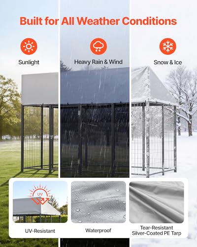 VEVOR Outdoor Dog Kennel, 7.87 x 3.94 x 5.4 ft Large Dog Kennel with Secure Lock, Outside Dogs Enclosures with UV-Resistant & Waterproof Roof Cover, Heavy Duty Pet Crate Cage Run for Large Dogs - size: 94.5"L x 47.2"W x 65.0"H