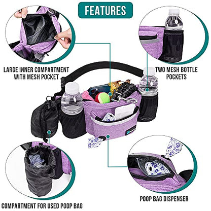 PetAmi Dog Fanny Pack, Treat Pouch for Dog Walking, Training, Built in Poop Bag Dispenser, Water Bottle Holder, Collapsible Bowl, Pet Treat Waist Belt for Hiking, Running, Kibbles (Purple) - color: Purple