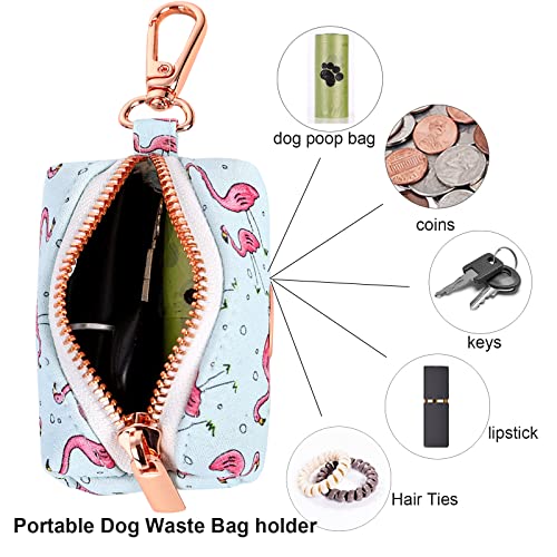 ARING PET Dog Waste Bag Dispenser, Cotton Doggy Poop Bags Holders Attach to Any Leashes, Portable Washable Plaid Pet Waste Pouch Dispenser with Metal Zipper - color: B:flamingo