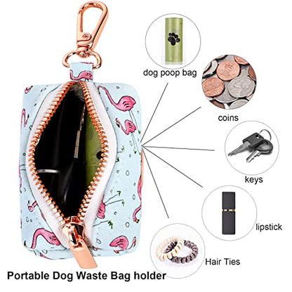 ARING PET Dog Waste Bag Dispenser, Cotton Doggy Poop Bags Holders Attach to Any Leashes, Portable Washable Plaid Pet Waste Pouch Dispenser with Metal Zipper - color: B:flamingo