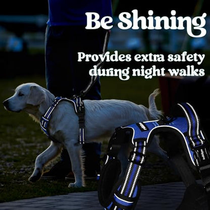rabbitgoo Dog Harness Medium Sized, No Pull Easy On & Off with 3 Buckles Pet Harness, Adjustable Soft Walking Vest with 2 Clips and Handle, Reflective for Medium Dogs, Blue, M - color: Blue, size: Medium