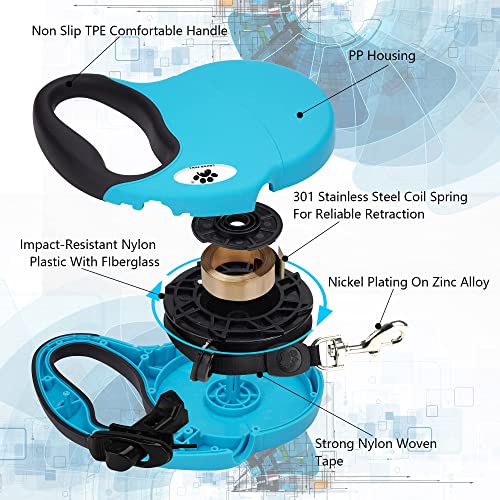 16ft Retractable Dog Leash for Large Breed Dogs up to 110 lbs with a Detachable Chew Proof Extender Wire Ropes (Blue L) - color: Blue, size: Large