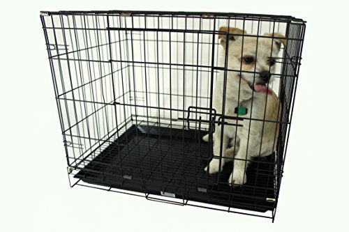 YML 24-Inch Foldable Light Duty Door Dog Crate with WireBottom Grate and Plastic Tray, Black - size: 24.0"L x 17.0"W x 20.0"H