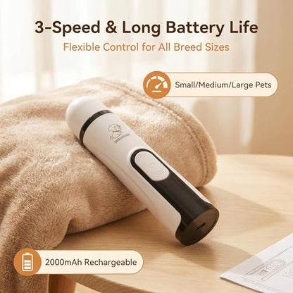 2026 Upgraded Pet Nail Grinder for Dogs & Cats, 5-Speed Quiet Dog Nail Trimmer with LED Light, 45dB Low Noise Painless Paw Grooming for Small Medium Large Pets (White)