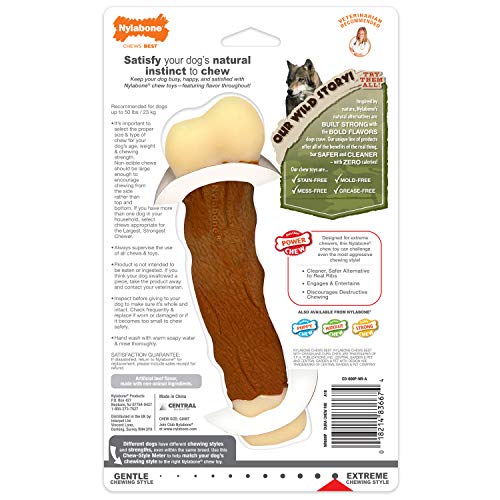 Nylabone Rib Bone Alternative Power Chew Toy for Dogs, Dog Toys for Aggressive Chewers, Beef Flavor, Large - Up to 50 lbs, 1 Count