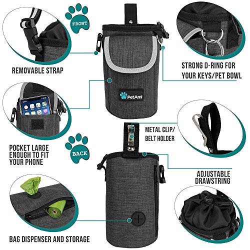 PetAmi Dog Treat Pouch, Large 3-Cup Dog Training Treat Bag with Poop Bag Dispenser, Hands-Free Waist Belt & Crossbody Strap, Reflective with Multiple Pockets & Belt Clip (Charcoal Gray) - color: Charcoal