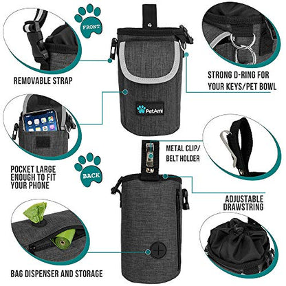 PetAmi Dog Treat Pouch, Large 3-Cup Dog Training Treat Bag with Poop Bag Dispenser, Hands-Free Waist Belt & Crossbody Strap, Reflective with Multiple Pockets & Belt Clip (Charcoal Gray) - color: Charcoal