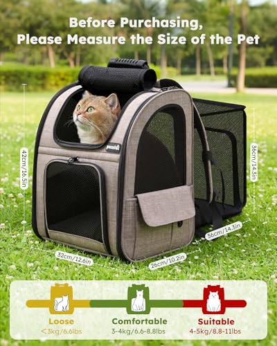 pecute Cat Backpack Expandable, Cat Backpack for Cat with Breathable Window - color: Brown, size: 12.6"L x 10.2"W x 16.5"H