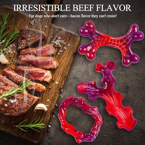 Frienhund 3 Pack Indestructible Dog Chew Bones for Aggressive Chewers - Heavy Duty Long Lasting Chew Toys for Large Dogs, Nylon Teeth Cleaning Toys - color: Red-3-Pack