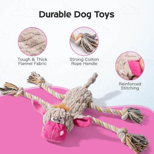 Funny Squeaky Dog Toys – No Stuffing Plush Donkey Chew Toys for Small, Medium and Large Dogs, Interactive Tug of War Pup Toys with Crinkle Paper & 2 Squeakers Each (2 Pack) - style: Donkey