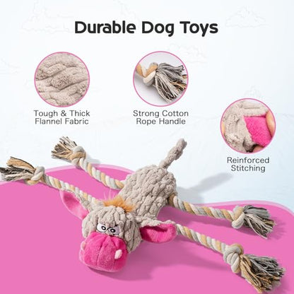 Funny Squeaky Dog Toys – No Stuffing Plush Donkey Chew Toys for Small, Medium and Large Dogs, Interactive Tug of War Pup Toys with Crinkle Paper & 2 Squeakers Each (2 Pack) - style: Donkey