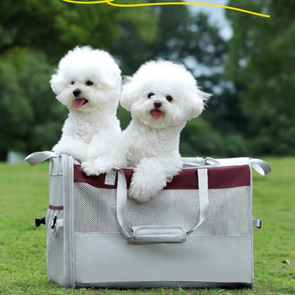 Collapsible Soft-Sided Pet Carrier Crate, Breathable Mesh Dog Kennel with Car Seatbelt Hook, Dual Carry Handles