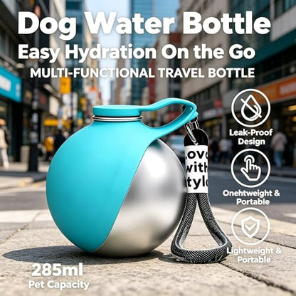 2 in 1 Portable Dog Water Bottle with Bowl,New Foldable Pet Water Cup – 10oz Stainless Steel Travel Pet Water Dispenser, Lightweight & Perfect for Small Dogs, Walking, Hiking, and Travel (Blue)