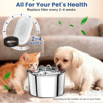 Cat Water Fountain Filters Replacement, 16 Pcs Pet Water Fountain Filter with 16 Pcs Foam Sponges for 67oz/2L & 108oz/3.2L Stainless Steel Pet Cat Water Fountain Dispenser Filters