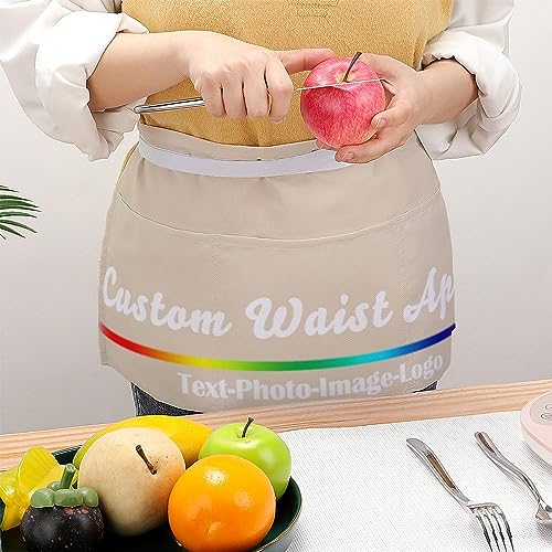 sophiehome Custom Waist Apron with Pockets Add Photo Logo Name Personalized Waiter Server Short Aprons for Kitchen - color: Natural