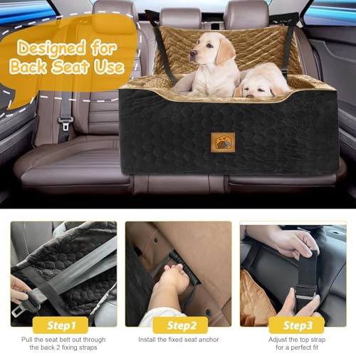 Dog Car Seat for Medium/Large Dog Booster Seat Under 60 lbs or 2 Small Dogs, Multi-Functional Pet Car Seat with Thick Cushion, 2 Safety Leashes(BlackBrown) - color: BlackBrown