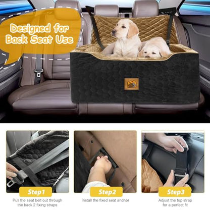 Dog Car Seat for Medium/Large Dog Booster Seat Under 60 lbs or 2 Small Dogs, Multi-Functional Pet Car Seat with Thick Cushion, 2 Safety Leashes(BlackBrown) - color: BlackBrown