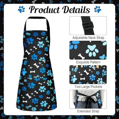 Dog Grooming Waterproof Apron with 2 Pockets, Cute Animals Puppy Dog Pets Apron - style: Blue Dog Paw