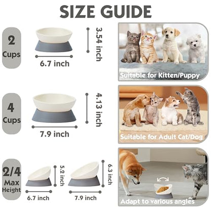 French Bulldog Food Bowl- Slanted Tilted Pug Food Water Bowl,Cat Bowl- Feeder for Frenchie/Shih Tzu/Flat Faced Small Dogs/Puppies/Cats (Grey, 4 Cup) - color: Grey, size: 4 Cup