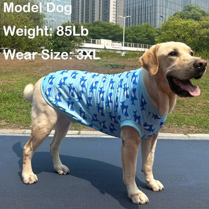 Pet Dog Blue Sleeveless T Shirts with Shark Pattern Printed pet Clothes Soft Breathable Vest for Large Dogs X-Large,Shark - color: Shark, size: XL