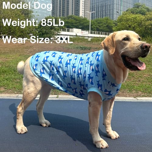 Pet Dog Blue Sleeveless T Shirts with Shark Pattern Printed pet Clothes Soft Breathable Vest for Large Dogs Large,Shark - color: Shark, size: Large