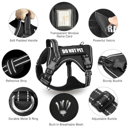 Tactical Dog Harness and Leash Set Medium Sized Dog,Heavy Duty No Pull Service Dog Vest and 10 Patches with Dog Seat Belt,Reflective Adjustable Pet Harness for Training Walking Hiking Black M - color: Black, size: Medium