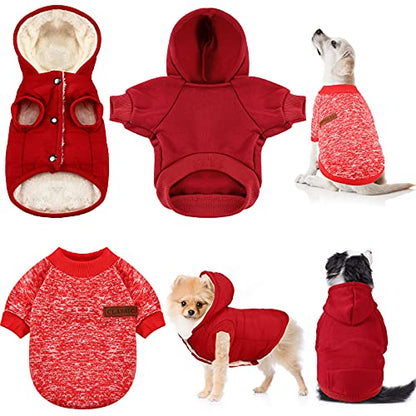 Frienda 3 Pcs Pet Dog Sweater Jacket Winter Knitwear Hoodie Clothes Pocket Puppy Coat Clothing Pup Shirt Costume Sweatshirt Fleece Lining Warm Winter Small Hooded Soft Thickening(Small) - size: Small