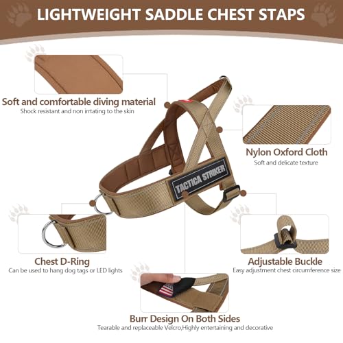 Dog Harness, Upgraded Escape Proof Adjustable Vest Puppy Outdoor Walking, Soft Breathable Jacket with Reflective Strips for Dark Night (Khaki, M)