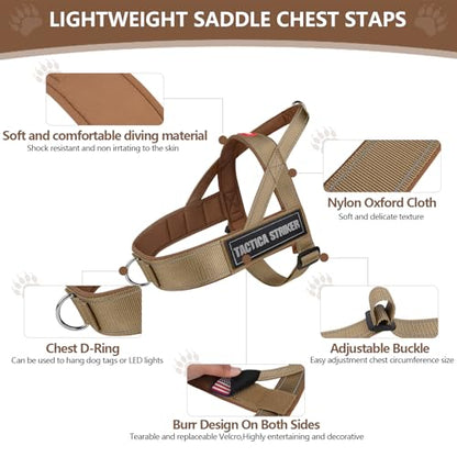 Dog Harness, Upgraded Escape Proof Adjustable Vest Puppy Outdoor Walking, Soft Breathable Jacket with Reflective Strips for Dark Night (Khaki, M)